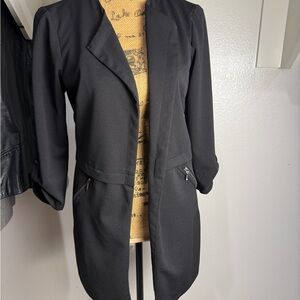 Source Unknown Black Long Women's Blazer with Zippered Pockets